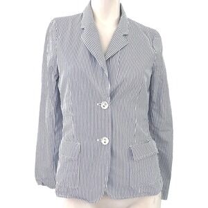 Tommy Bahama Womens Blue White Striped Seersucker Blazer Jacket Size S Coastal